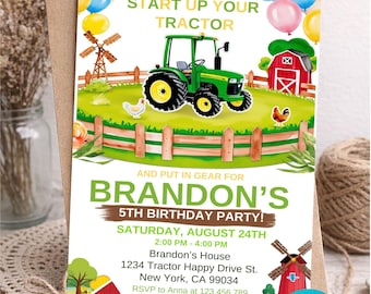 Tractor Birthday Invitation, Editable Kids Farm Party Invite, Digital Instant Download