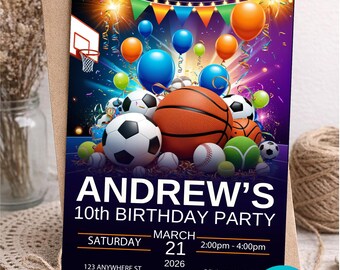 Sports Birthday Invitation, All Star Party Invite, Editable Canva Template (Digital Download)
