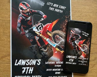 Dirt Bike Birthday Invitation: Boy Fire Motorcycle Party invite, Digital Download