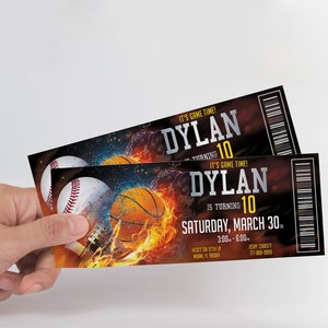 Sporttickets Einladung, Sporttickets, Sport-Geburtstagsfeier, Sportparty-Thementicket, All-Star-Sport, ALL-STAR-SPORTARTEN Einladung