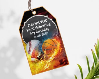 Sports Thank You Cards: Printable Birthday Party Favor Tags (Digital Download)