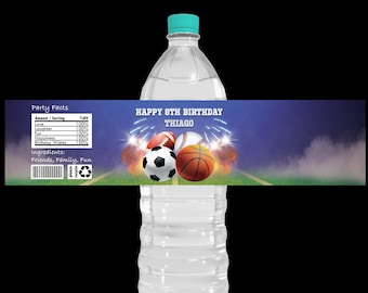 Personalized Sports Birthday Water Bottle Labels (Digital Download)