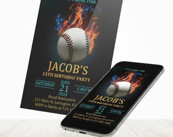 Baseball Birthday Invitation | Printable Kids Party Invite | Editable Baseball Theme Template