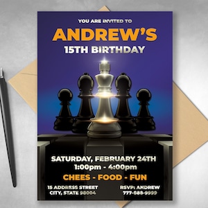 Chess Birthday Party Invitation: Board Game Theme (Digital File)
