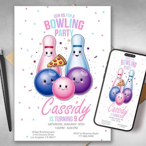 Bowling Birthday Invitation: Printable Party Invite (Digital Download)