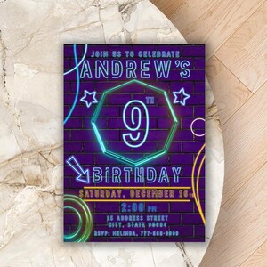Neon Glow Party Invitation: Editable Birthday Dance Invite (Instant Download Printable)