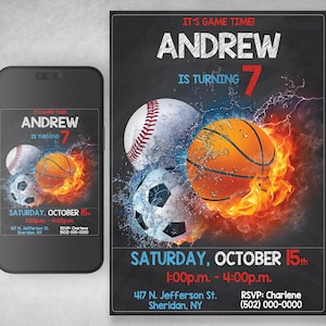 Sports Birthday Invitation, Sport Invitation, Sport Birthday Party, Sport Theme Invite, all star Sport, ALL STAR SPORTS Invitation