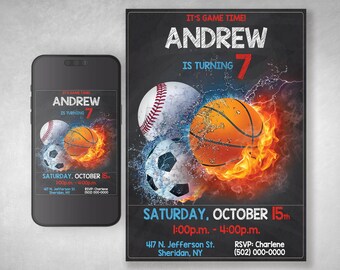 All Star Sports Birthday Invite, Editable Canva Template (Digital Download)