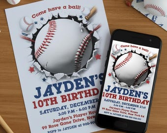 Baseball Birthday Party Invitation: Editable Sports Theme Invite (Digital Download)