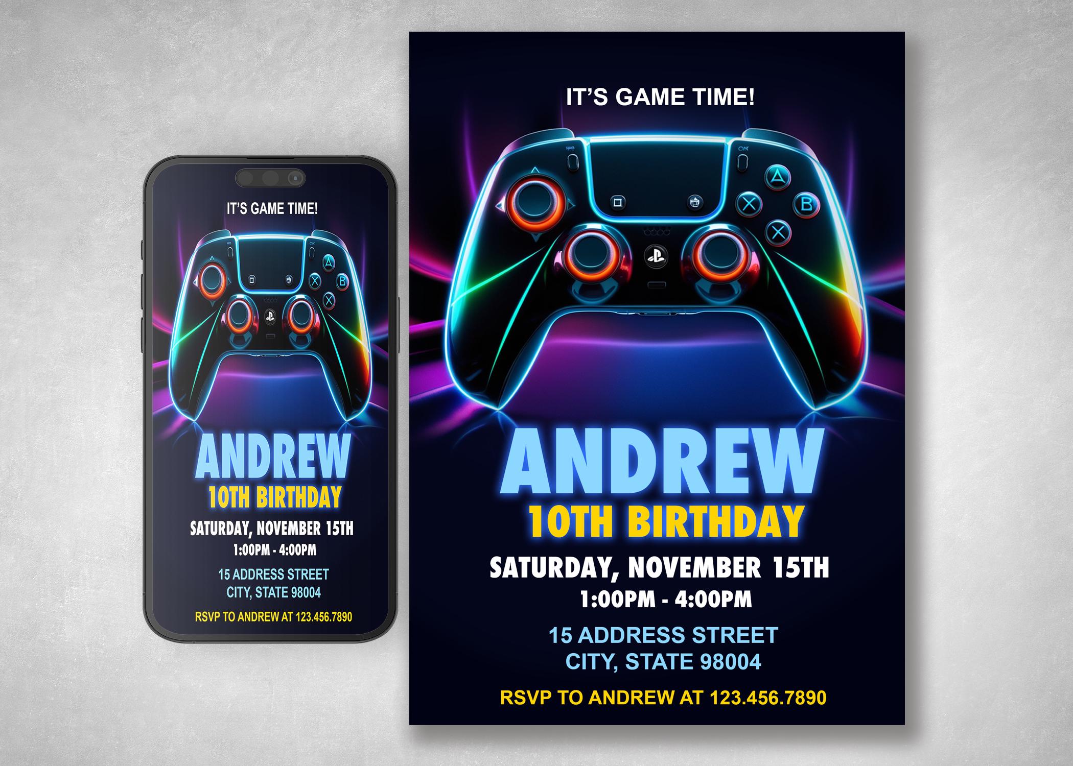 Editable Video Game Birthday Invitation: Gamer Party, Game Controller ...