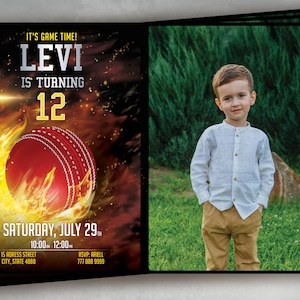 Cricket Birthday Invitation with Photo: Sports Party (Digital File)