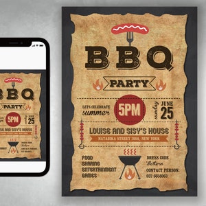 BBQ Invitation, Barbecue Invitation, Backyard BBQ Party, BBQ Birthday Invitation, Barbecue Party, Digital, Printable Invitation