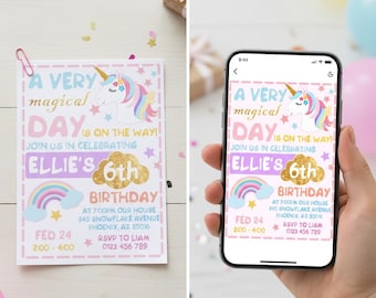 Rainbow Unicorn Birthday Invitation: Magical Party Template (Digital Download)