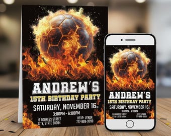 Invitación de cumpleaños de fútbol: Plantilla digital editable para fiesta deportiva