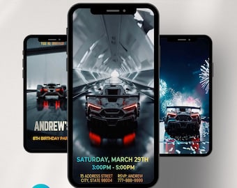 Race Car Birthday Video Invitation | Editable Sports Car Party (Digital Download)