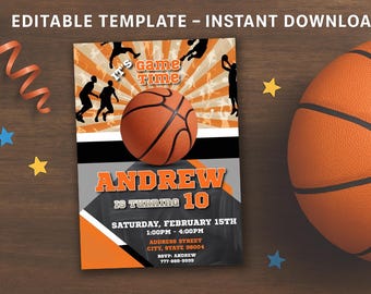 Basketball Birthday Invitation: Slam Dunk Sports Party (Digital Download)