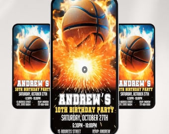 Basketball Birthday Video Invitation, Animated Sports Party Invite, Editable Canva Template