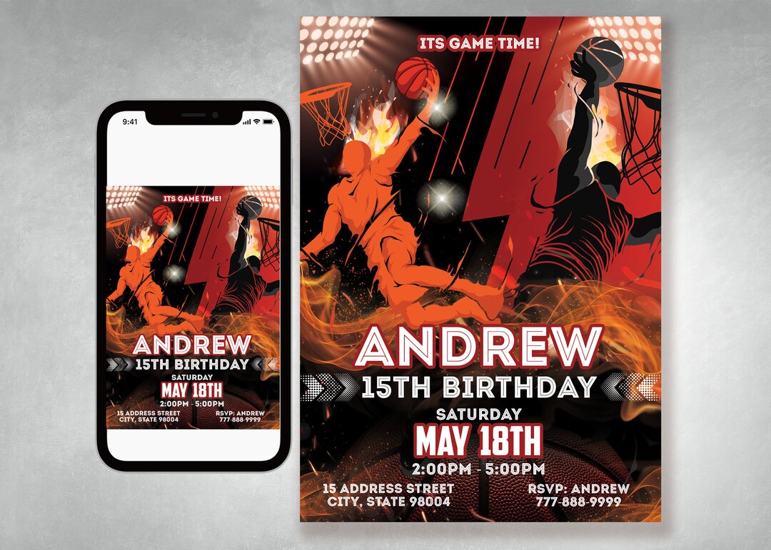 Basketball Printable Birthday Invitation, Basketball Invitation, Sports ...