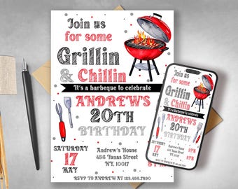 BBQ Birthday Invitation, Backyard Party Invite (Digital Download)