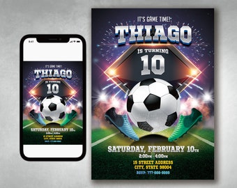 Soccer Party Birthday Invitation - Editable Soccer Invite, Football Flyer, Printable Birthday Invite, Kickoff Celebration Soccer Party