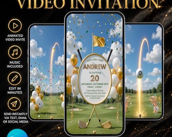 Golf Birthday Video Invitation, Animated Sports Party Invite, Editable Canva Template