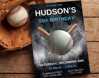 Baseball Birthday Invitation, Editable Sports Party Invite, Canva Template