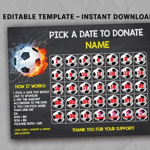 Editable Soccer Calendar Fundraiser Template: Printable Team Donation Form (Corjl.com Digital File)