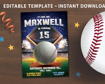Editable Baseball Birthday Invitation: Sports Party Invite (Digital Template)