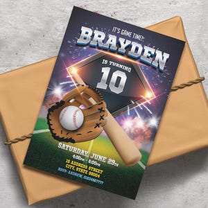 Bearbeitbare Baseball-Geburtstagseinladung, Sport-Geburtstagsfeier einladen, Baseballspielparty, Sport-Themaparty, bearbeitbarer Corjl-Sport einladen