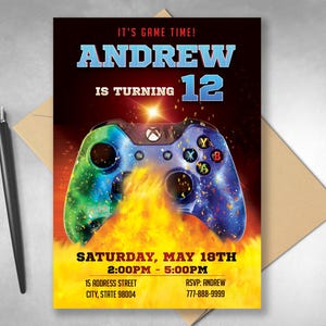 Invito alla festa dei videogiochi, Invito ai videogiochi, Invito di compleanno del giocatore, Invito alla festa dei videogiochi, Giochiamo, Modello videogiocatore