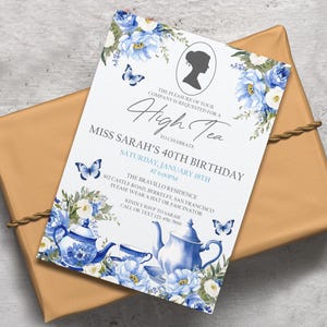 Tea Party Birthday Invitation, Bridgerton Purple Par-tea Invite Template, Whimsical Tea Party, High Tea Floral, Vintage Tea Party Birthday