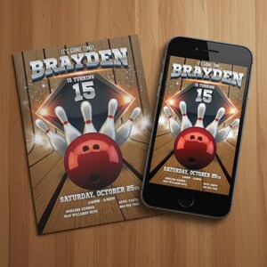 Zaproszenie na urodziny w stylu retro bowling: Rozbudź trochę zabawy (plik cyfrowy)