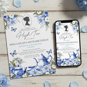Floral Tea Party Birthday Invitation, Girls High Tea Editable Canva Template (Digital Download)