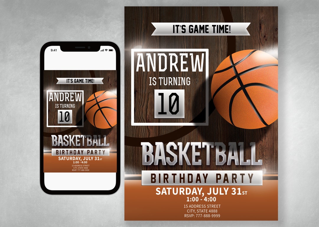 Basketball Printable Invitation, Basketball Party Invitation ...