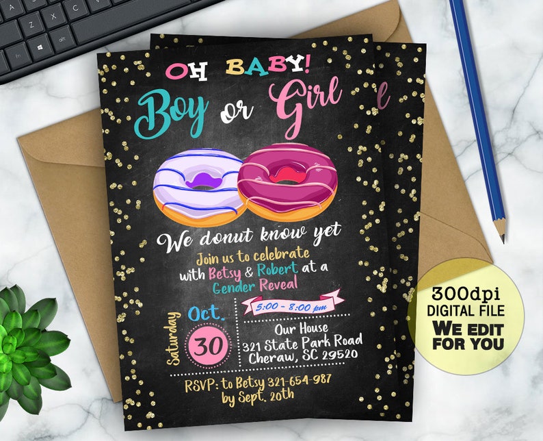 Donut Gender Reveal Invitation Baby Shower Gender Reveal Etsy