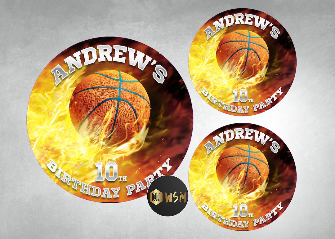 Basketball Birthday Printable Favor Stickers, Treat Bag Labels