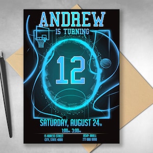 Basketball Invitation, Basketball Party Invitation, Neon Basketball, Basketball All Stars Invitation, Basketball Invitation with Any Color