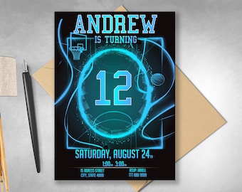 Neon Basketball Birthday Invitation (Digital Download)