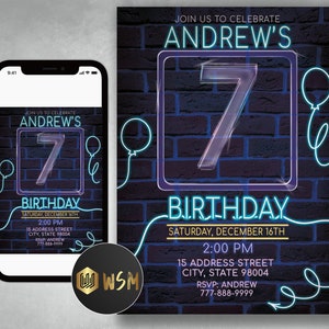 Neon Glow Birthday Party Invitation (Digital Download)