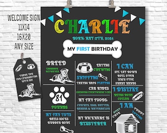 Personalized Dog 1st Birthday Chalkboard Sign: Puppy Party Decor (Digital)