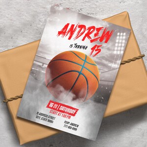 Faire-part d'anniversaire de basket-ball à imprimer, Faire-part de basket-ball, Fête sportive, Thème du sport, Invitation mobile de basket-ball, Faire-part de sport