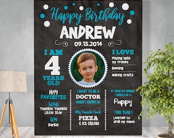 Personalized Birthday Chalkboard Sign: Boy Party Milestone Poster (Digital Download)