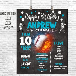 Insegna di lavagna di compleanno di baseball, lavagna di baseball, poster di lavagna di traguardo di baseball, striscione sportivo, striscione di cartelli di baseball