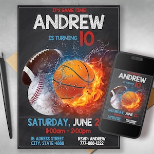 Sports Party Invitation | Editable Team Party Invite | All-Star Birthday Template | Printable Sports Event Invite, All Star Party Invitation