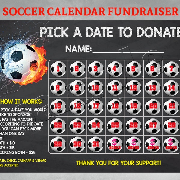 Soccer Fundraiser Calendar Etsy Australia