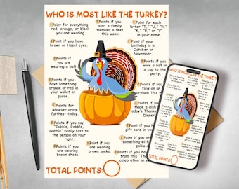 Printable Thanksgiving Game: Who Is Most Like a Turkey (PDF)