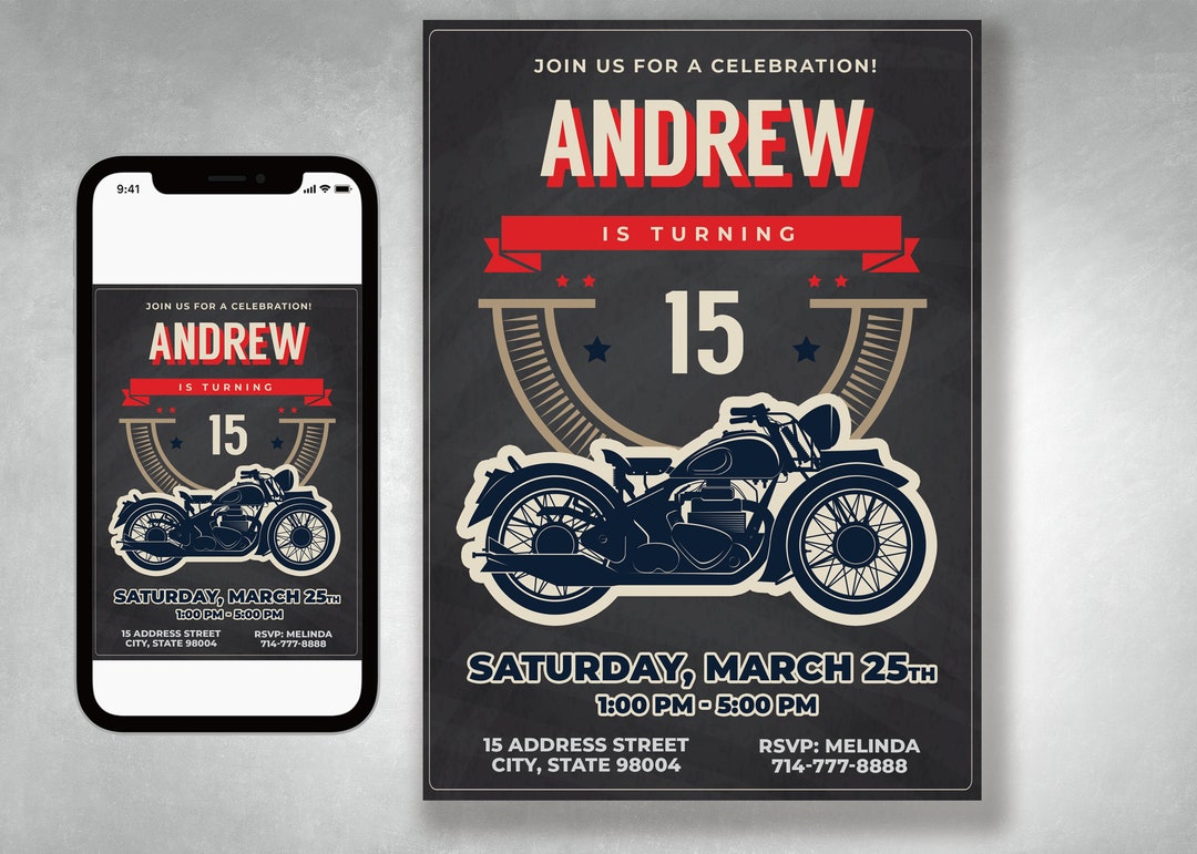 Motorcycle Birthday Invitation, Motorcycle Invitation, Birthday Invite ...