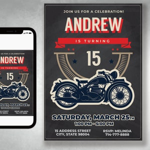 Motorcycle Birthday Invitation, Motorcycle Invitation, Birthday Invite ...