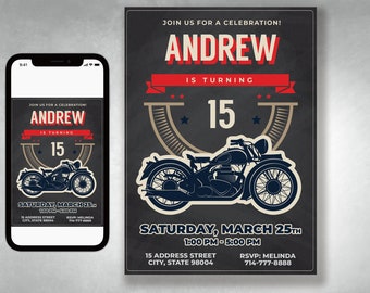 Motorcycle Birthday Invitation, Motorcycle Invitation, Birthday Invite, Motorcycle Birthday, Any Age, Dirt Bike Invitation, birthday party