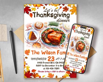 Thanksgiving Invitation | Editable Fall Party Template | Autumn Dinner Invite | Friendsgiving Printable Invitation